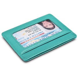 KALMORE Unisex-Adult's Credit Card Holder Leather Slim Minimalist Wallet, Light Blue with Id Window, Classic
