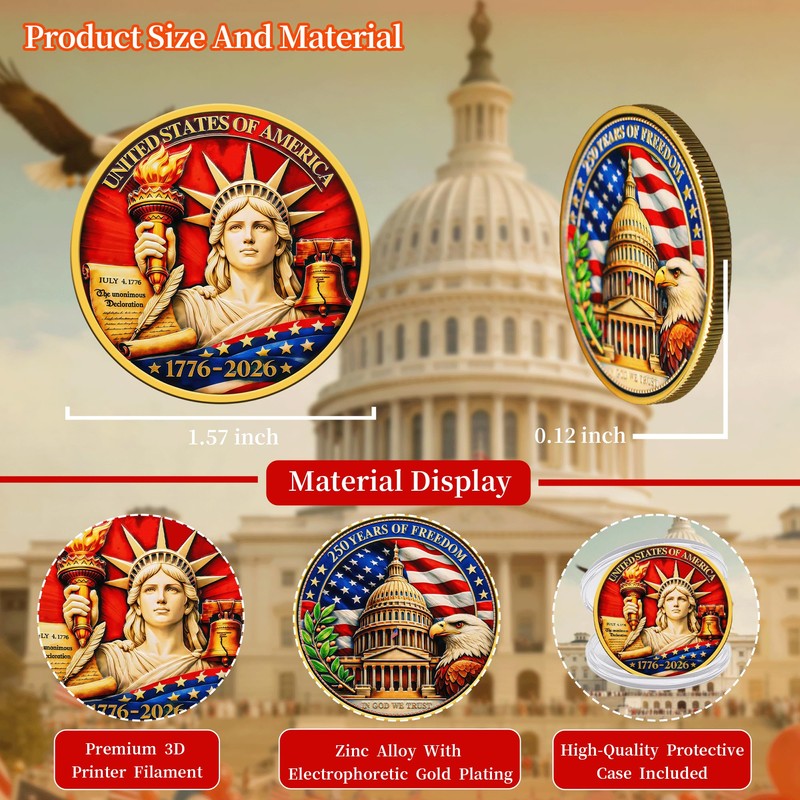 20Pcs USA 250th Anniversary Challenge Coin – High Relief Eagle