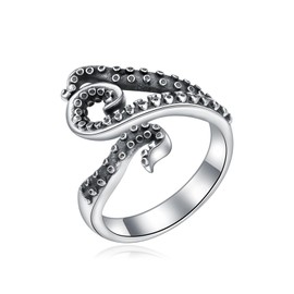 Shusukue Killer Whale Open Ring for Her Orca Open Ring 925 Sterling Silver Shark Ring Octopus Tentacle Ring Ocean Animal Open Ring Valentine's Day Gift, Sterling Silver