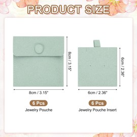 PATIKIL 8 x 8 cm Microfiber Jewelry Pouches, Snap Button Velvet Jewelry Pouches with Insert Luxury Gift Bag for Storing Ring Bracelets Necklaces Earring Envelopes, 6 Pcs (Green)