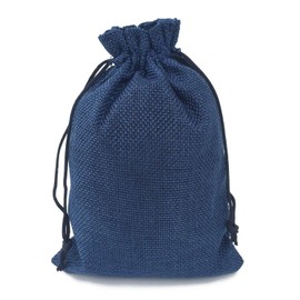 Gold Fortune Burlap Bags with Drawstring Gift Jute bags Included Cotton Lining (Navy, 10X14CM)
