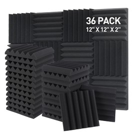 GUERRI Sound Proof Foam Panels - 12 x 12 x 2 Inches 36 Pack Wedges Acoustic Foam Panels Sound Proofing Padding for Walls and Ceiling High Density Foam Studio Foam (Black)