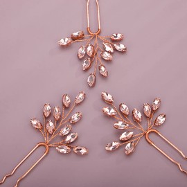 Chargances-3 horquillas de cristal para boda, horquillas para el pelo de novia con diamantes de imitación rosas, accesorios para el pelo de novia hechos a mano para mujeres y niñas, damas de honor (ro