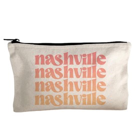 Moonlight Makers, Nashville Ombre Canvas Makeup Bag, Pencil Pouch, Cute Travel Accessories for Women, 100% Cotton Cosmetic & Toiletry Bags, Orange