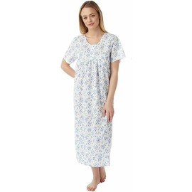 iTRONiK NEW Ladies Floral Poly Cotton Nightdress Nightie Size 10-30 Plus Size Pink Lilac or Blue (Blue, 16-18)