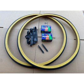 Duro 27 x 1 1/4 Bicycle Black/ Gum Wall Tires + Tubes Bike Touring Road Slick DURO