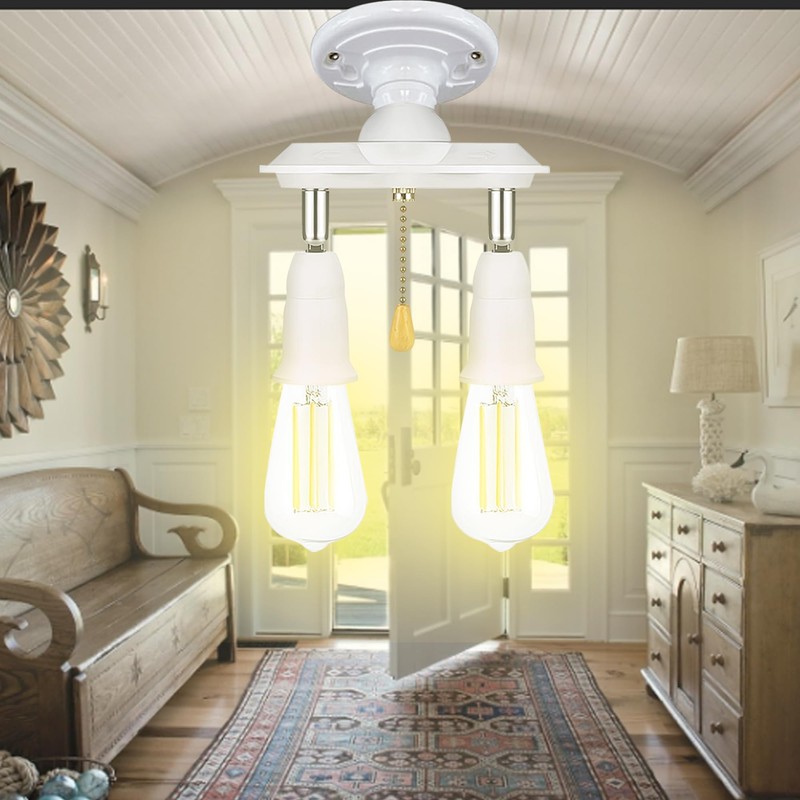Basysion Pull Chain Light Fixture Light Socket Adapter 360 Degree