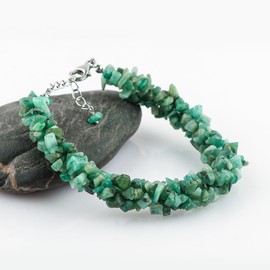 CRYSTALIS Natural Emerald Beads Braided Rope Bracelet, May Birthstone, Chips Nuggets Beaded Gemstones, Chakra Healing Stones, Gift Giving Womens Jewelry, 925 Sterling Silver Bracelet 8 inch