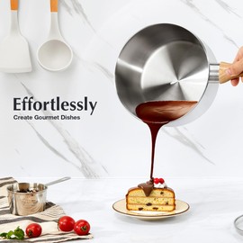 KOCH SYSTEME CS Stainless Steel Saucepan, 1 Quart Stainless Steel Saucepan with Cool-Touch Bakelite Handle, Small Sauce Pan with Lid,1 Quart Saucepan with Lid, Heat-resistant Small Pot Induction Ready