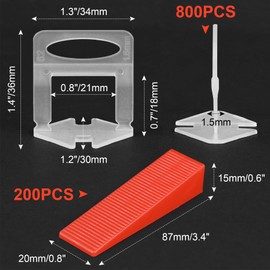 Tile Leveling System 1/16 Inch with Tile Plier and Rubber Hammer - 800Pcs Tile Spacers Leveling Clips and 200Pcs Reusable Wedges Tile Tools for Floor Wall Ceramic Tile Stone Installation - Red