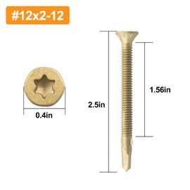 #12x2-1/2 Reamer Tek Torx/Star Head Self-Drilling Wood to Metal Screws - Tek Screws for Flatbeds, Trailers, or for Fastening Wood to Steel - T-25 Torx Screw Head（50 Pcs）