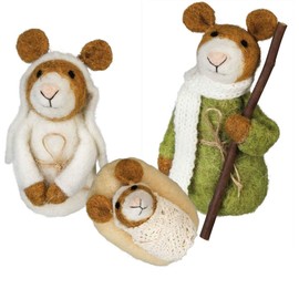 Primitives By Kathy 101075 Mouse Nativity Critter, Set of 3, Felt and Wood