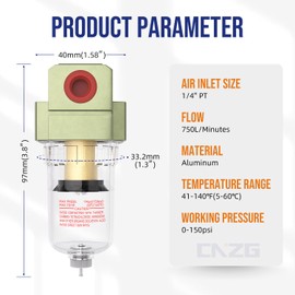 CNZG PNEU NPT 1/4 Air Pump Filter Pneumatic Water Trap for Air Compressor Oil Separator Compressed Airline Dryer Trap Inline AF2000-02 Manual