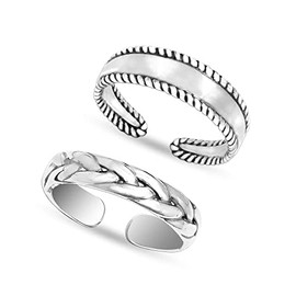 LeCalla 2 Pcs 925 Sterling Silver Vintage Braided Antique Style Open Adjustable Toe Rings for Women