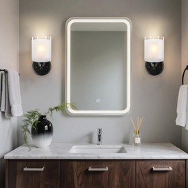 XIFEINIU Wall Sconces Set of Two with Upgraded Glass Shade, Modern Sconces Wall Decor Set of 2 Matte Black Bathroom Light Fixtures, Wall Lights Vanity Lights for Bathroom Bedroom Mirror(E26 Base)