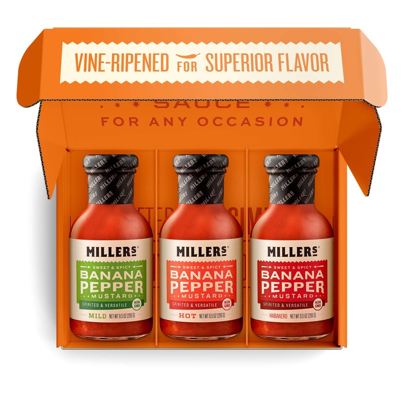 Miller's Banana Pepper Mustard Sauce Gift Box - Includes Hot,