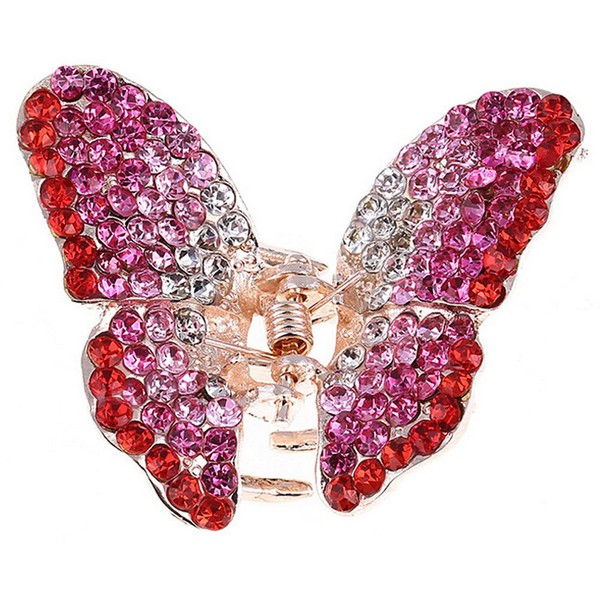 Suoirblss 1PC Elegant Butterfly Hairpin Fancy Rhinestones Claw Clip Jaw Clips for Women Lady (Pink)