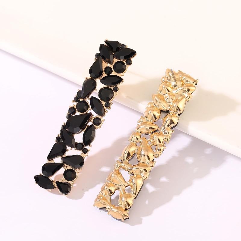 Black Rhinestone Long Drop Dangle Earrings Trendy Crystal Geometric Statement
