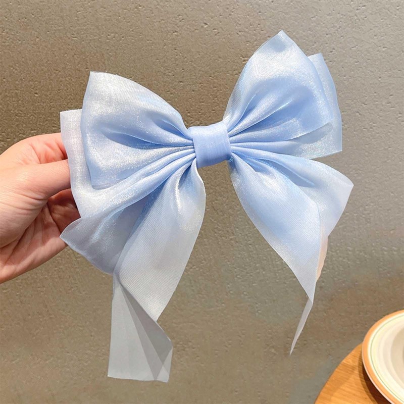 Iaceble Satin and Chiffon Blue Bowknot Hair Clips and Headpieces