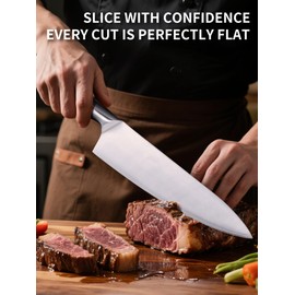 AMSZL LOONG 8 inch Chef Knife, 9Cr18MoV High Carbon Steel Kitchen Knife, Ultra Sharp & Durable, Ergonomic Brown PakkaWood Handle