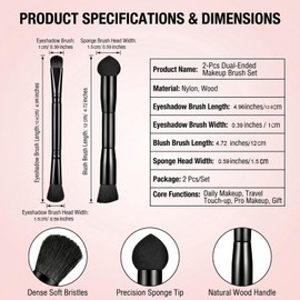 2 Pcs Black Dual Ended Hairline Brushes with Sponge Tip & Soft Bristles,Travel Makeup Powder Brush for Concealer, Contour, Blending, Eyeshadow, Blush