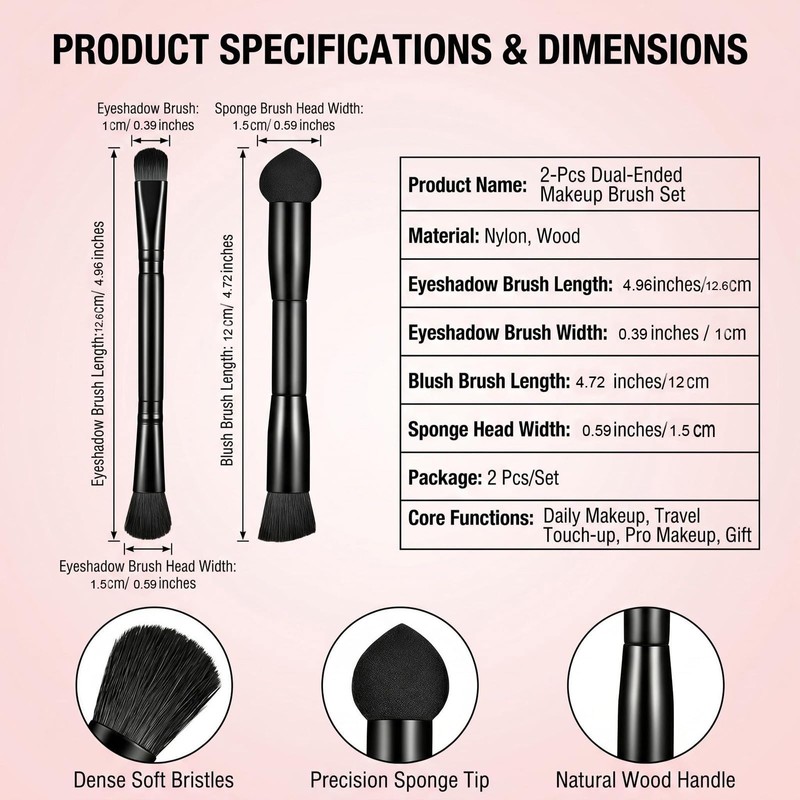 2 Pcs Black Dual Ended Hairline Brushes with Sponge Tip