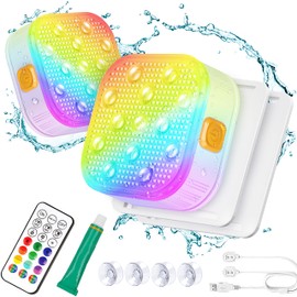 Rechargeable Submersible Pool Lights with Remote, IP68 Waterproof 16 Colors Hot Tub Underwater Pool Lights for Above Ground Inground Pool, Pond, Party Decoration-2 Pack