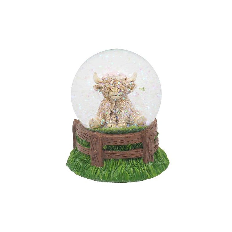 Lesser & Pavey Happy Highland Cow Flower Waterglobe Home Decor