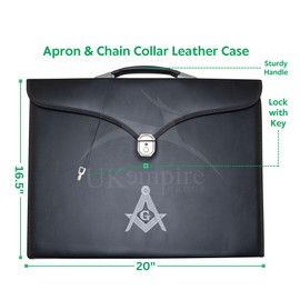 UK EMPIRE GROUP Masonic Apron & Chain Collar Case Leather Master Mason (Embroidered) MM, Provincial Size – Freemason Carrying Bags (Siver)