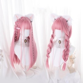 RyuuCos Women's Wig, Long Straight Pink, Wig, Long Hair, Small Face, Harajuku Style, Small Face, Cosplay, Heat Resistant, Disguise, Costume, Present, Events, Halloween, Christmas, School Festivals,