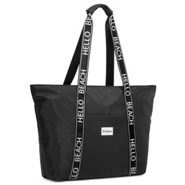 G4Free Beach Tote Bag Waterproof Sandproof Shoulder Bag Beach Bag Large Sports Bag Shopping Bag for Women, black