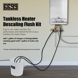 Tankless Water Heater Descaling Flush Kit Includes Submersible Utility Pump with Adapters 3 Gallons Pail with Bucket Lid Opener and Two 3/4" GHT X 6FT PVC Black Hoses Easy Installation to Clean