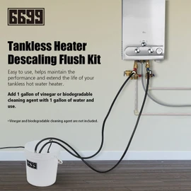 Tankless Water Heater Descaling Flush Kit Includes Submersible Utility Pump with Adapters 3 Gallons Pail with Bucket Lid Opener and Two 3/4" GHT X 6FT PVC Black Hoses Easy Installation to Clean