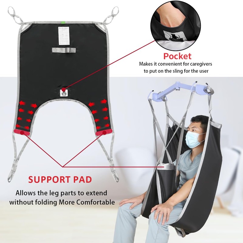 EZ Assistive Patient Lift Divided Leg Sling with Lower Back,