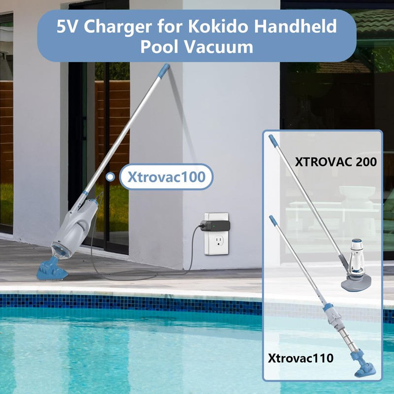 5V Adapter Charger for Kokido Handheld Pool Vacuum Compatible with