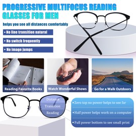 GHDBFMB Men Photochromic Progressive Multifocus Reading Glasses Blue Light Blocking Metal Frame Round Multifocal Readers Transition Sunglasses With Readers At Bottom Lightweight Eyewear 3.0x