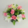 Artificial Grave Flower Arrangement with Pink Roses and White Lilies