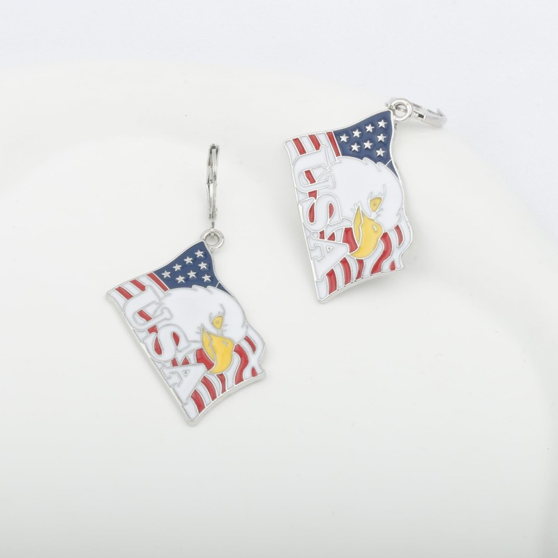 Bald Eagle with American Flag USA Patriotic Earrings for July