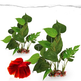 SunGrow Plastic Leaf Plant, Heavy-Duty Ceramic Base, Hiding Spot for Fish, Betta, Angelfish, Gold Fish, Frog, Python, Reptiles, Amphibians (10 Inches, 1, Count)