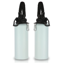 Volhoply Insulated Water Bottles Bulk 2 Pack, 40 oz Stainless Steel Bottle with Paracord Handle & Spout Lid, Double Walled Metal Water Cups with Wide Mouth, Reusable Big jug for Adults(Fog,2 Set)