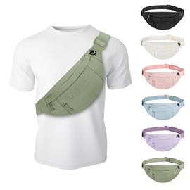 Viqueen Fashion Large Fanny Waist Pack Crossbody Belt Bag for Women and Men,Lightweight Bag with Zipper and Pockets,Water Resistant,Hands Free Phone Carrying,for Running,Sports(Khaki Green)