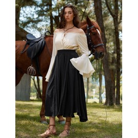 Women Renaissance Goth Pirate Skirt Handkerchief Skirt with Pockets Black XL