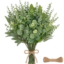 48 PCS Mixed Artificial Eucalyptus Stems Bulk with Hemp Rope