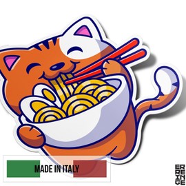erreinge Sticker Cat Japanese Ramen Sticker Shaped Pvc For decal Wall Mural Auto Moto Helmet Camper Laptop - 35 Cm