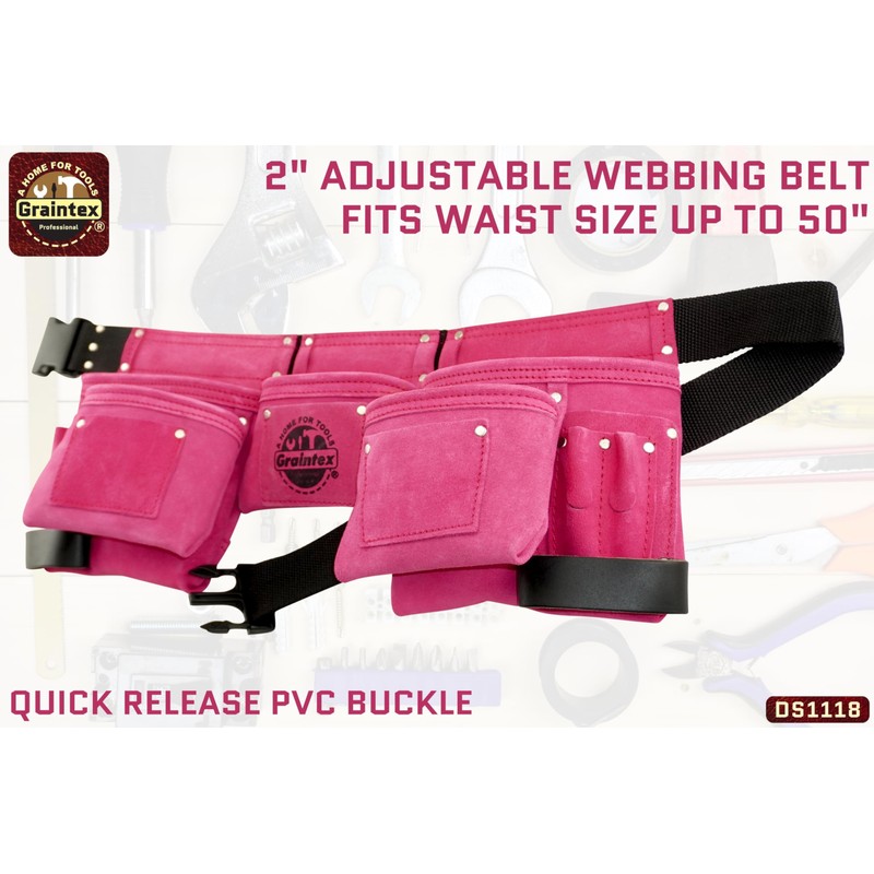 Graintex DS1118 8 Pocket Pink Tool Belt in Suede Leather