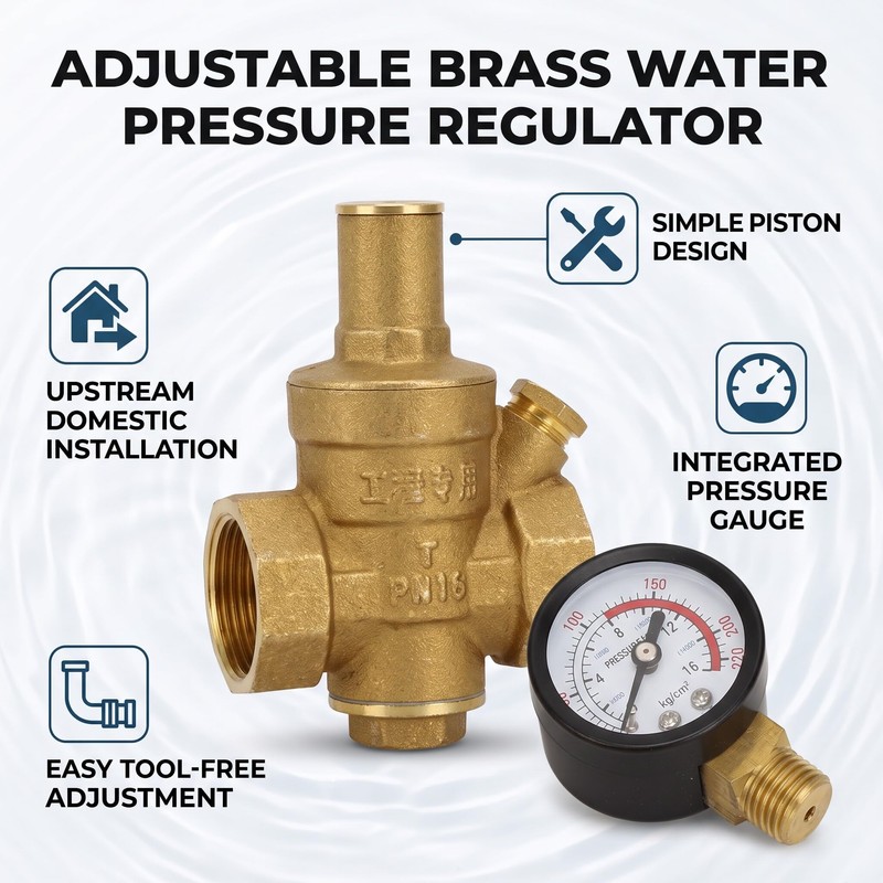 DN20 Water Pressure Decompression Valve with Gauge Meter Brass Material