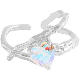 NicoWerk SRI1088 Women's Silver Ring Heart 925 Sterling Silver Wide Rustic Filigree Unusual Smooth Hammered with Structure Shiny