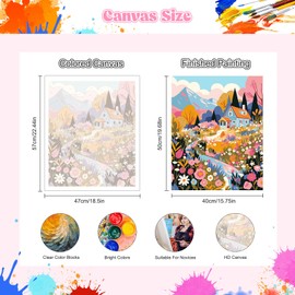 NEWENMO DIY Cartoon Pretty Hut Painting by Numbers Adults, Colourful Flowers Paint by Numbers, Painting by Numbers Kits, DIY Hand Painted Oil Painting Set with Brushes and Acrylic Paints, for Home