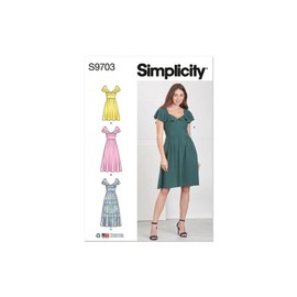 Simplicity Misses' V-Neck Dresses Sewing Pattern Kit, Code S9703, Sizes 12-14-16-18-20, Multicolor