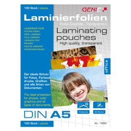 Genie 10262 Laminating Pouches (Crystal Clear; 80 Micron for Formats up to DIN A5; Suitable for All Heat Laminators) Pack of 100